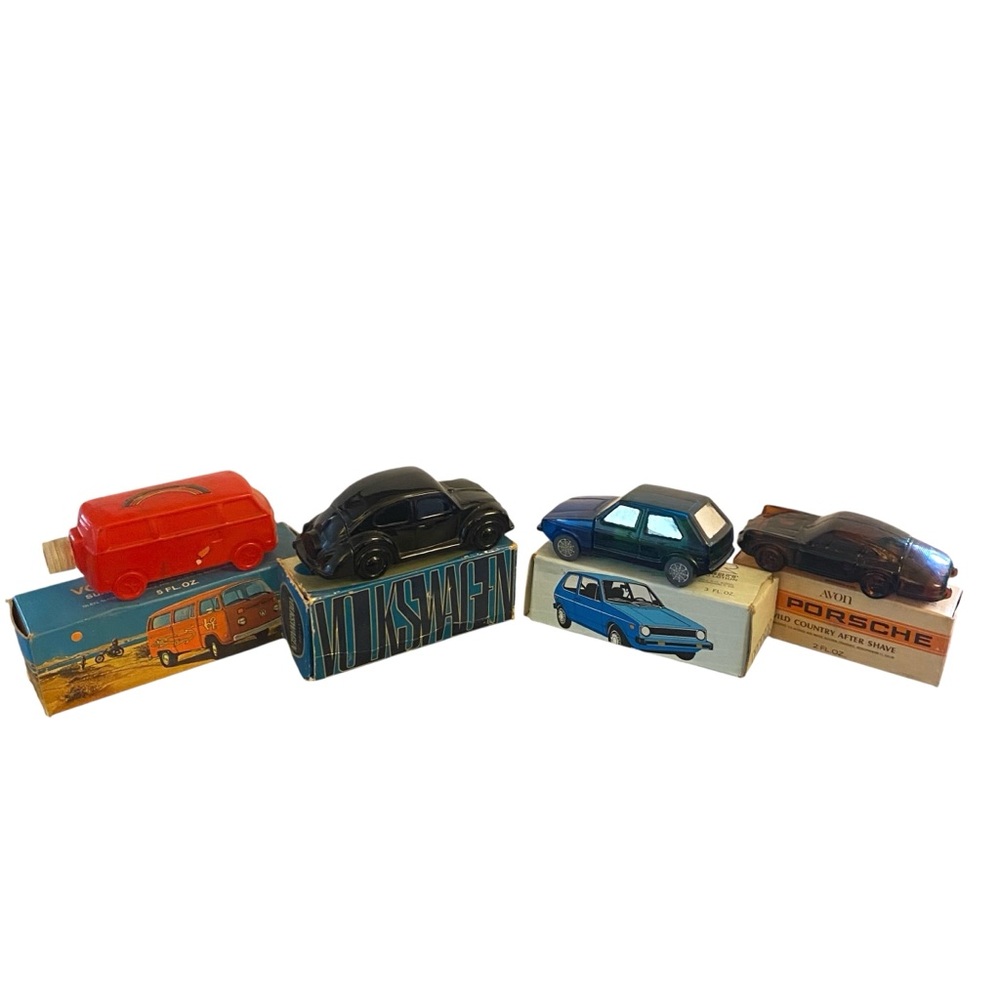 Lot of 4 Vintage AVON Volkswagen & Porsche Car Van Cologne Bottle Lot